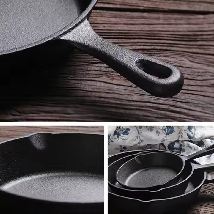 Premium Custom Logo Pre-Seasoned 6/8/10"Inch Round Non Stick Cast Iron Fry Pan Skillet Pan Cookware for Cooking