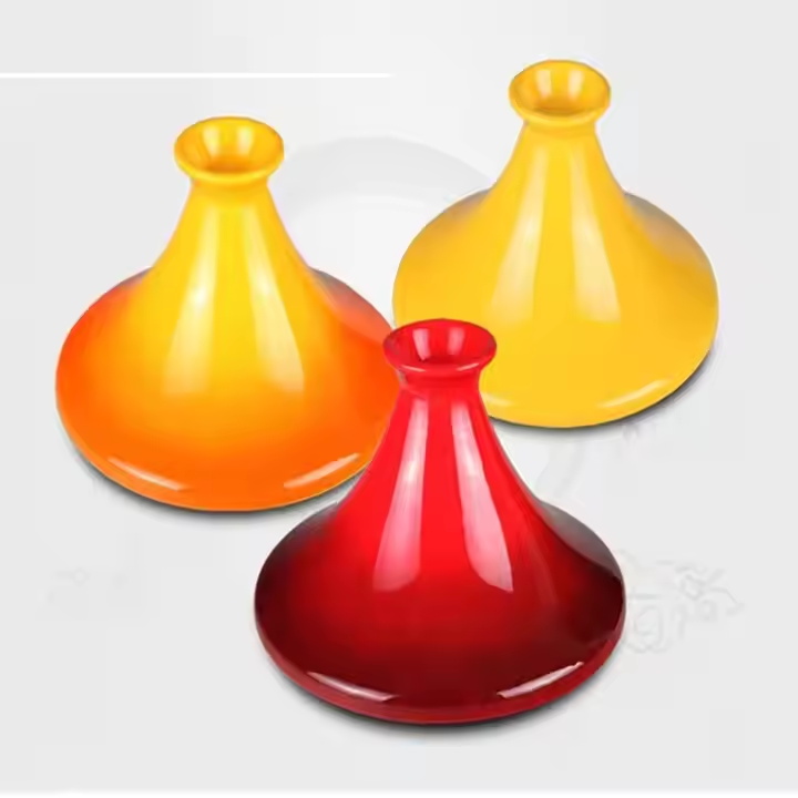 Custom Red Color Cast Iron Enamel Mini Moroccan Tagine Pot With Cone Ceramic Lid