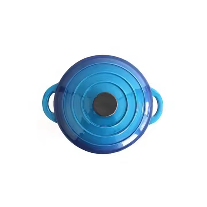 Low MOQ Round Gradient Enamel Coated Cast Iron Dutch Oven Casserole Pot With Two Handles