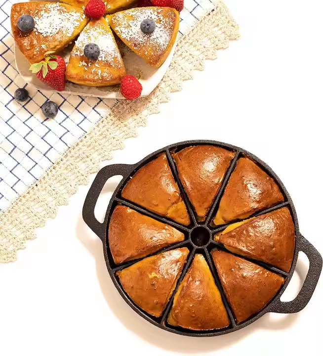 Round Kitchen Non Stick Cast Iron Biscuit Cornbread Fry Pan Skillet Muffins Pancake Pan Wedge Baking Pan