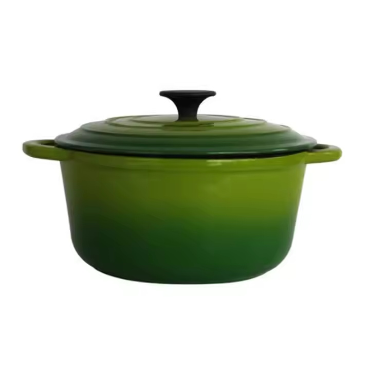 Low MOQ Round Gradient Enamel Coated Cast Iron Dutch Oven Casserole Pot With Two Handles