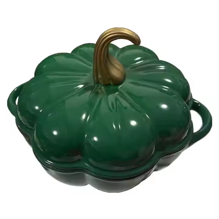 Factory High Quality Cast Iron Enamel Pumpkin Shape Stew Pot Casserole With Lid and Knob