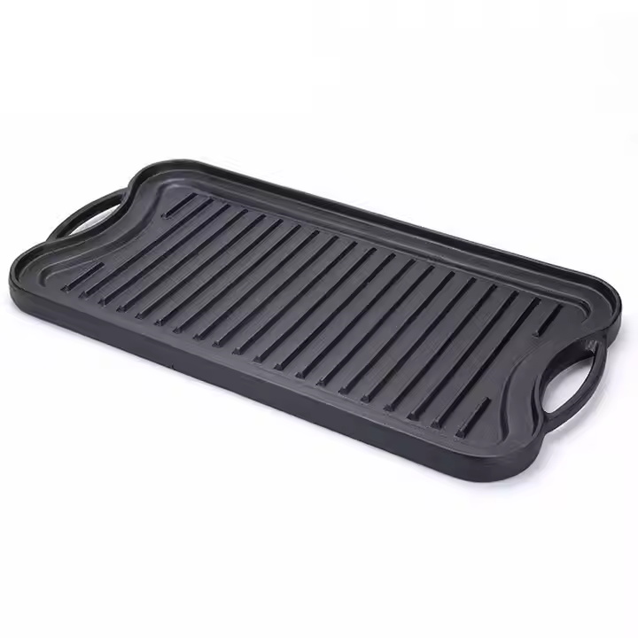 Customized Rectangular Pre-seasoned Cast Iron Double Sided Grill Griddle Pan for Outdoor Camping