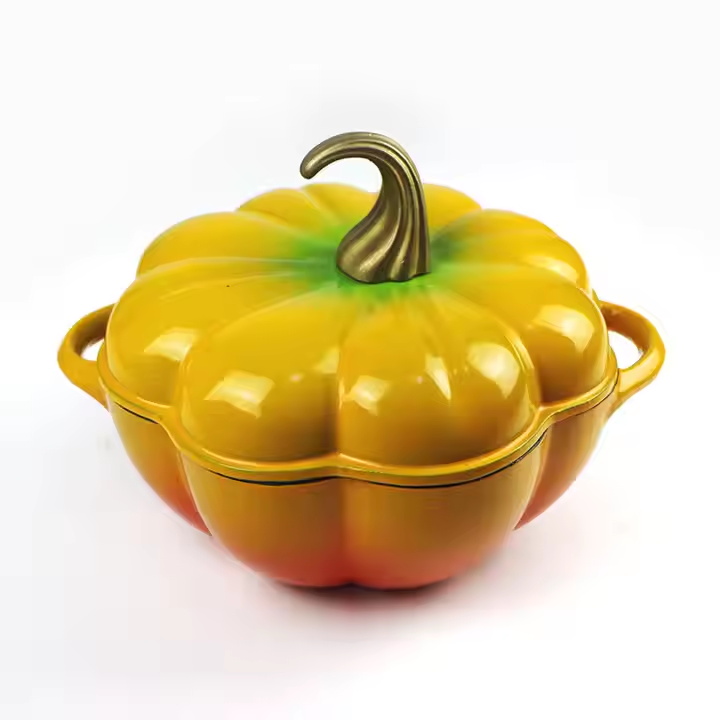 Factory High Quality Cast Iron Enamel Pumpkin Shape Stew Pot Casserole With Lid and Knob