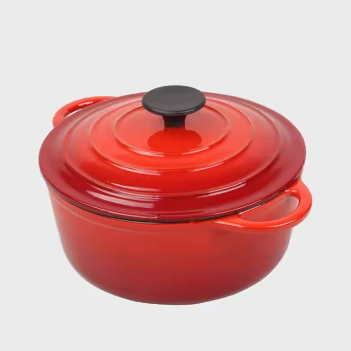 Low MOQ Round Gradient Enamel Coated Cast Iron Dutch Oven Casserole Pot With Two Handles