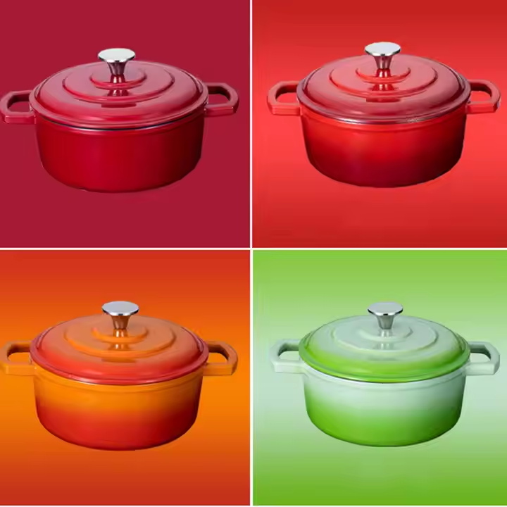 Custom Logo Thickened Non Stick Cast Iron Cooking Casserole Pot Set With Colorful Enamel Coating