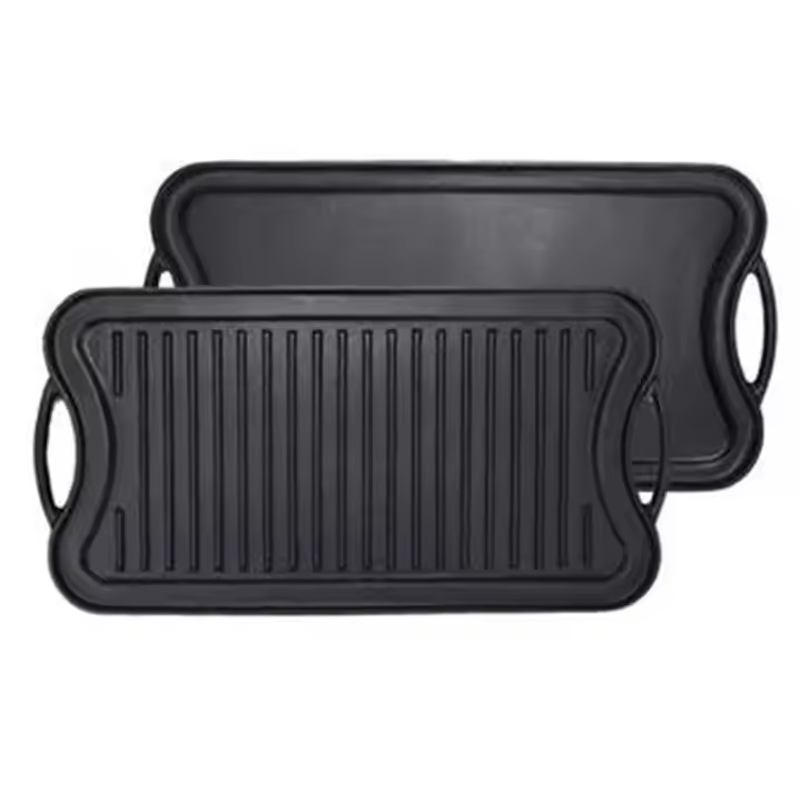 Customized Rectangular Pre-seasoned Cast Iron Double Sided Grill Griddle Pan for Outdoor Camping